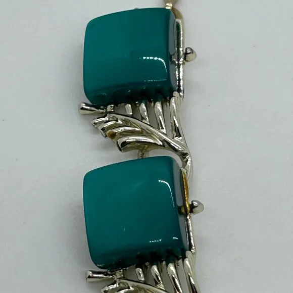 Vintage Coro Necklace Teal Thermoset Leaf Choker Necklace Mid Century Modern - Picture 16 of 16